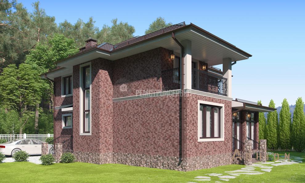 3. Проект двухэтажного дома в современном стиле с многоскатной кровлей, t-77-01, площадью - 140 кв c терассой, балконом